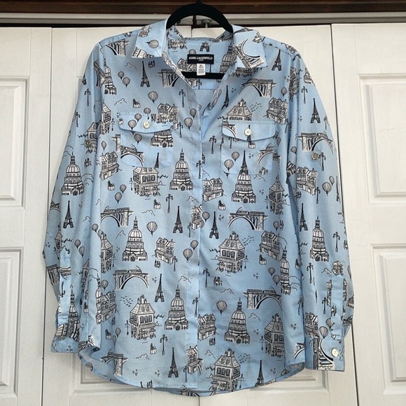 Karl Lagerfeld Tops - Karl Lagerfeld Blue Blouse- Medium